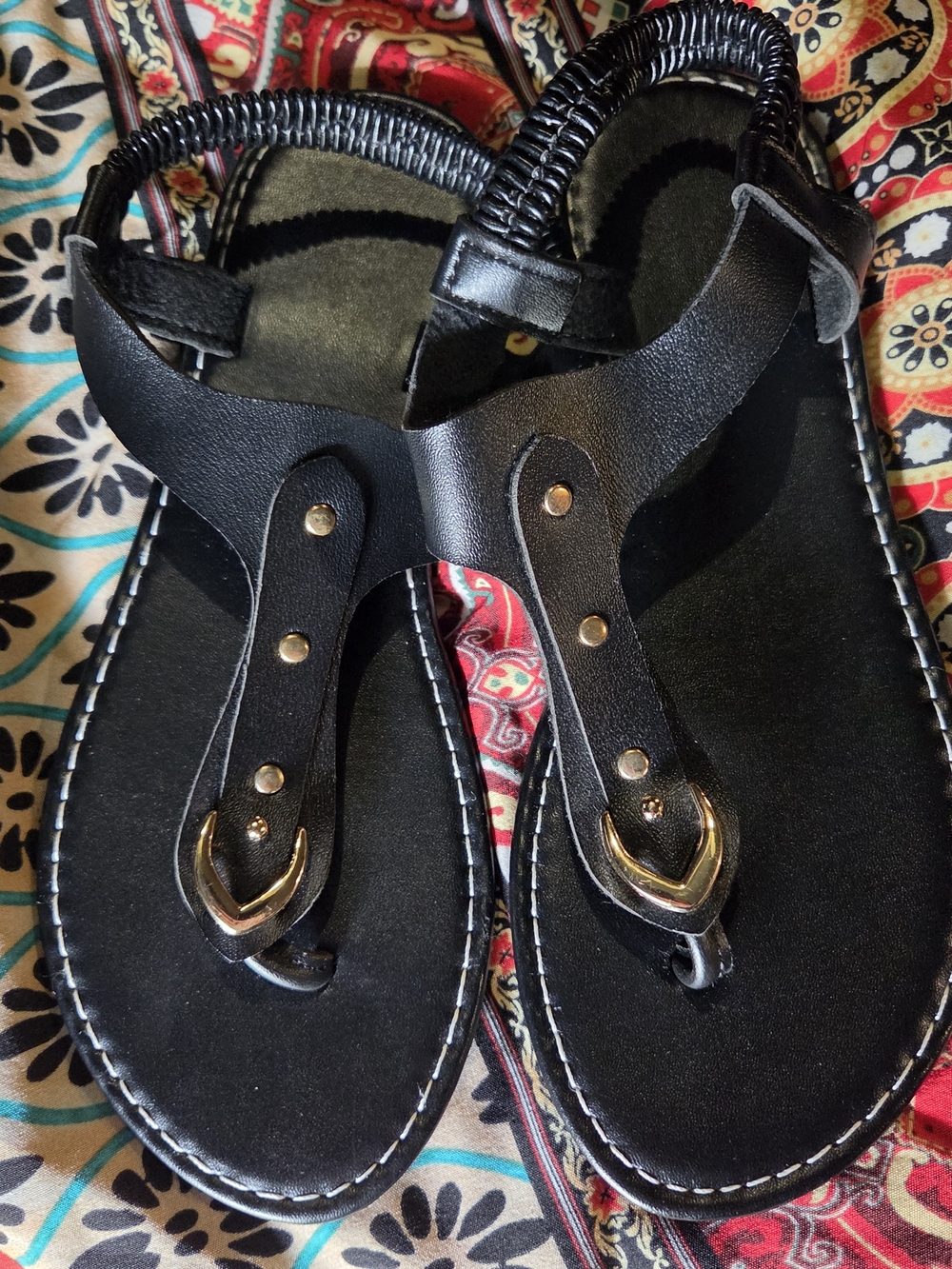 Women's Black Sandals with Gold Accent